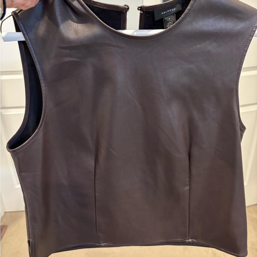Halogen Women's Brown Leatherette Sleeveless Top